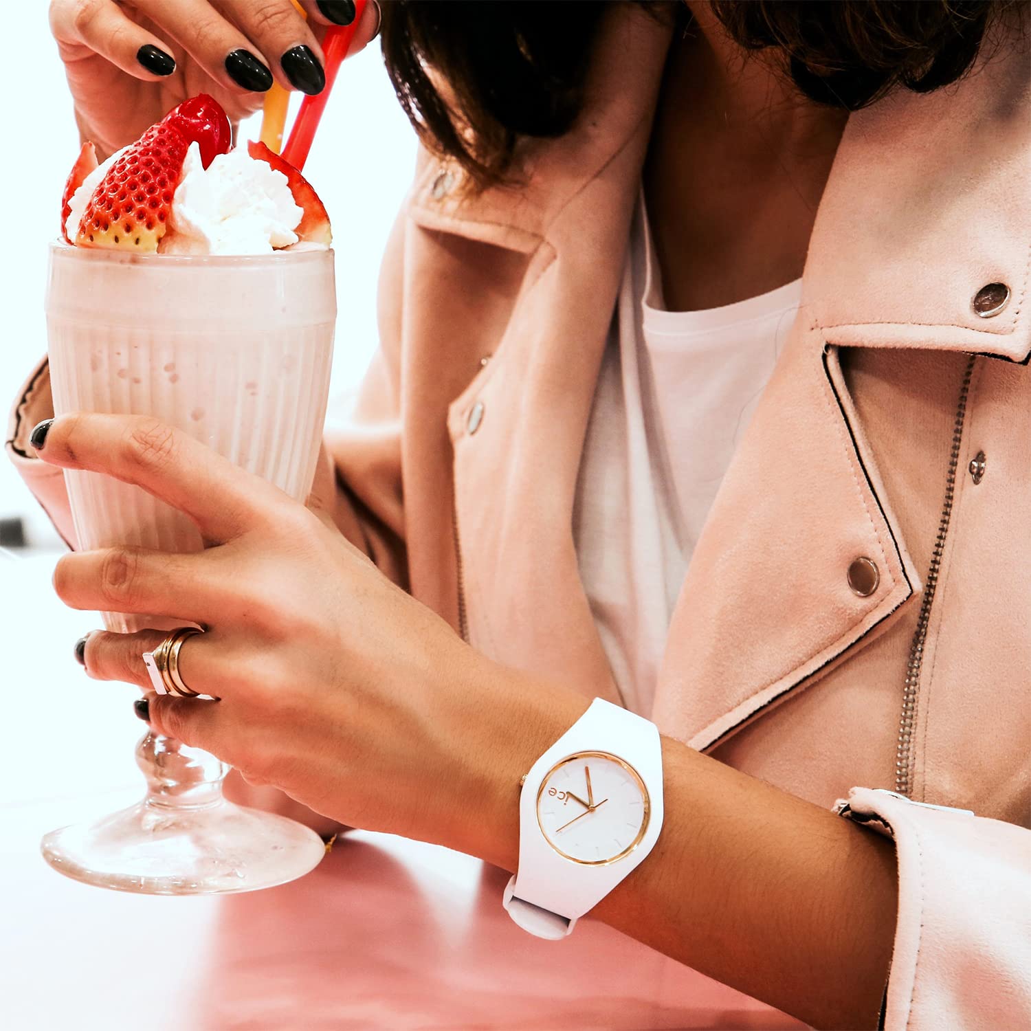 Ice-Watch - Ice Glam White Gold Numbers - Montre Blanche pour Femme avec Bracelet en Silicone
