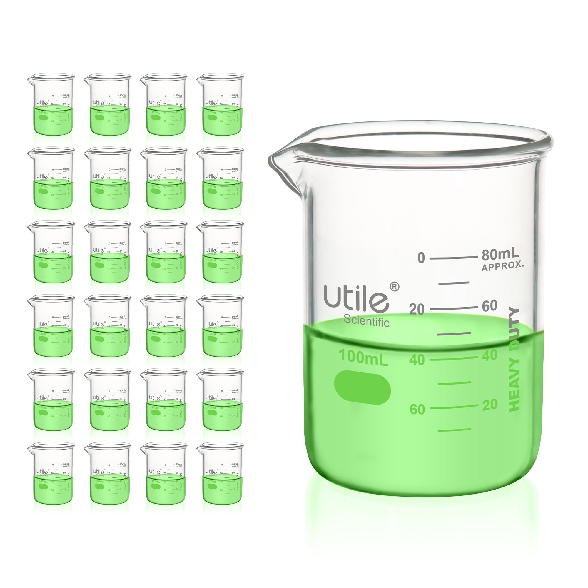 Utile Beaker Set, Low Form Glass Beakers, 3 Sizes of Vol.50ml 100ml 250ml, 3.3 Borosilicate Glass with Double Scale Printed Graduation, 4099.0004.1 — Amazon image 17
