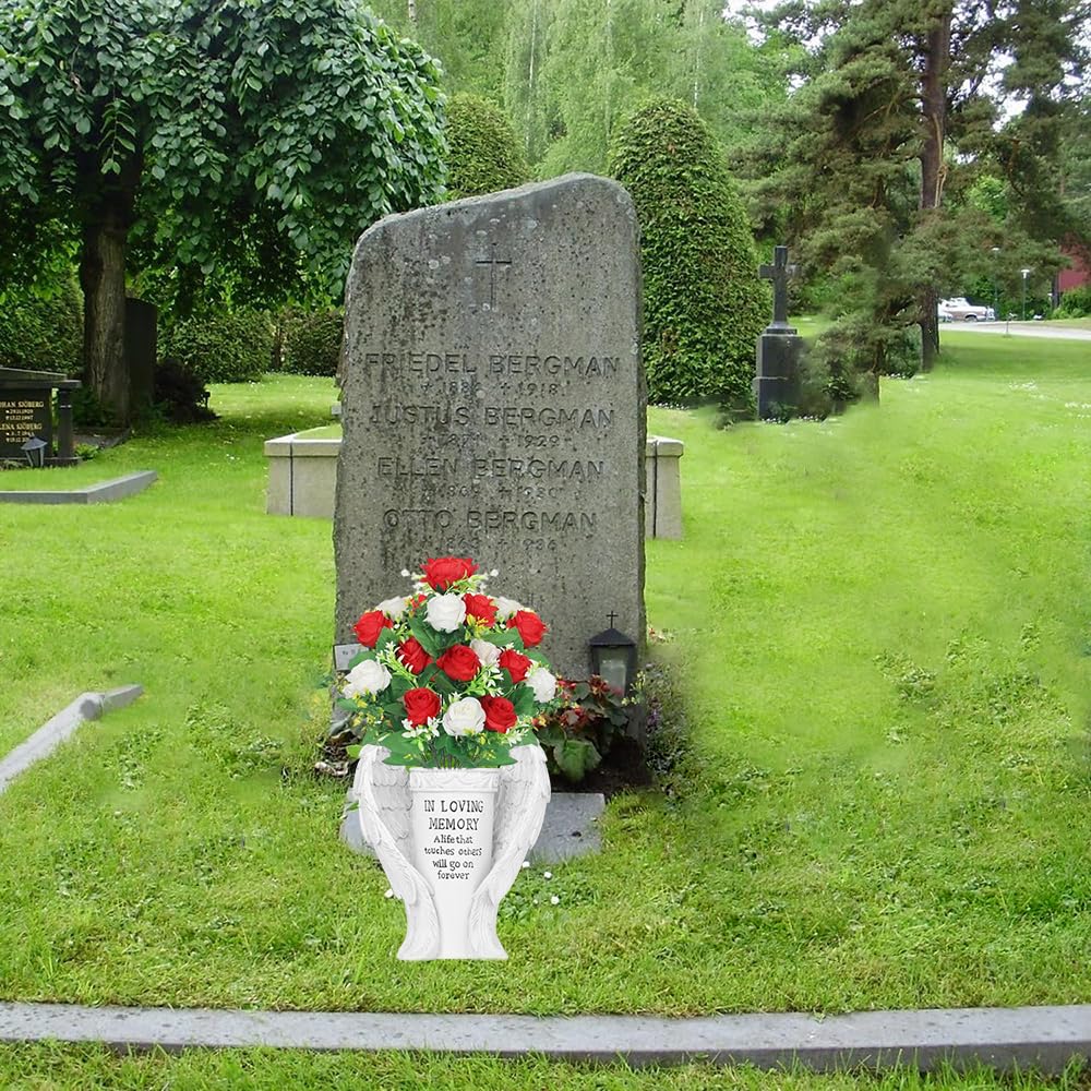 Jarrones Para Tumbas De Granito - Decoración De Cementerio Y Jardín, Tamaño 9x3.7 Pulgadas, Con Drenaje