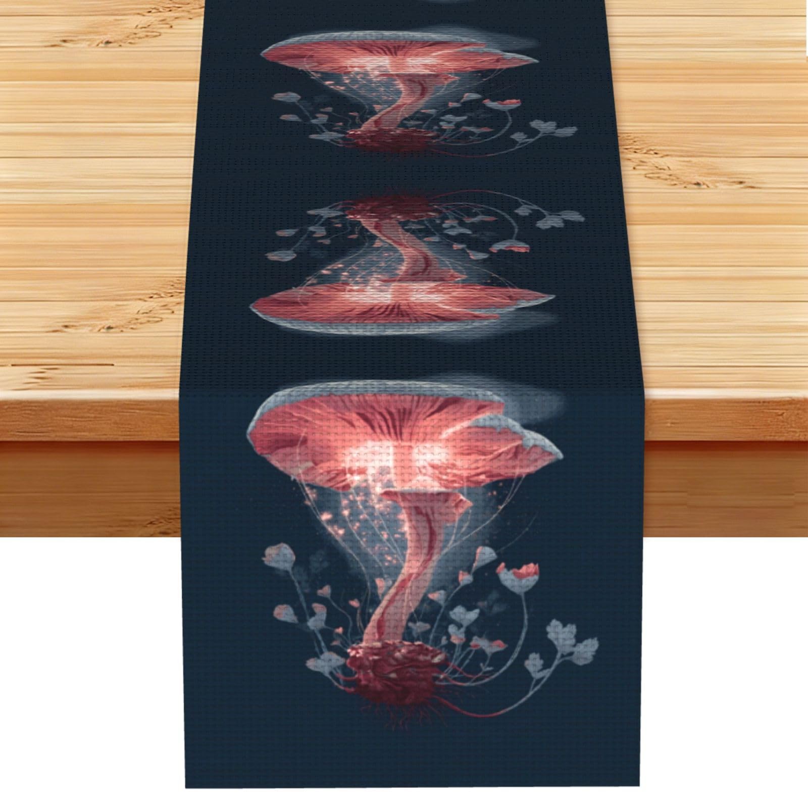 Glowing Mushrooms Linen Feel Table Runner Wedding Party Home Decoration