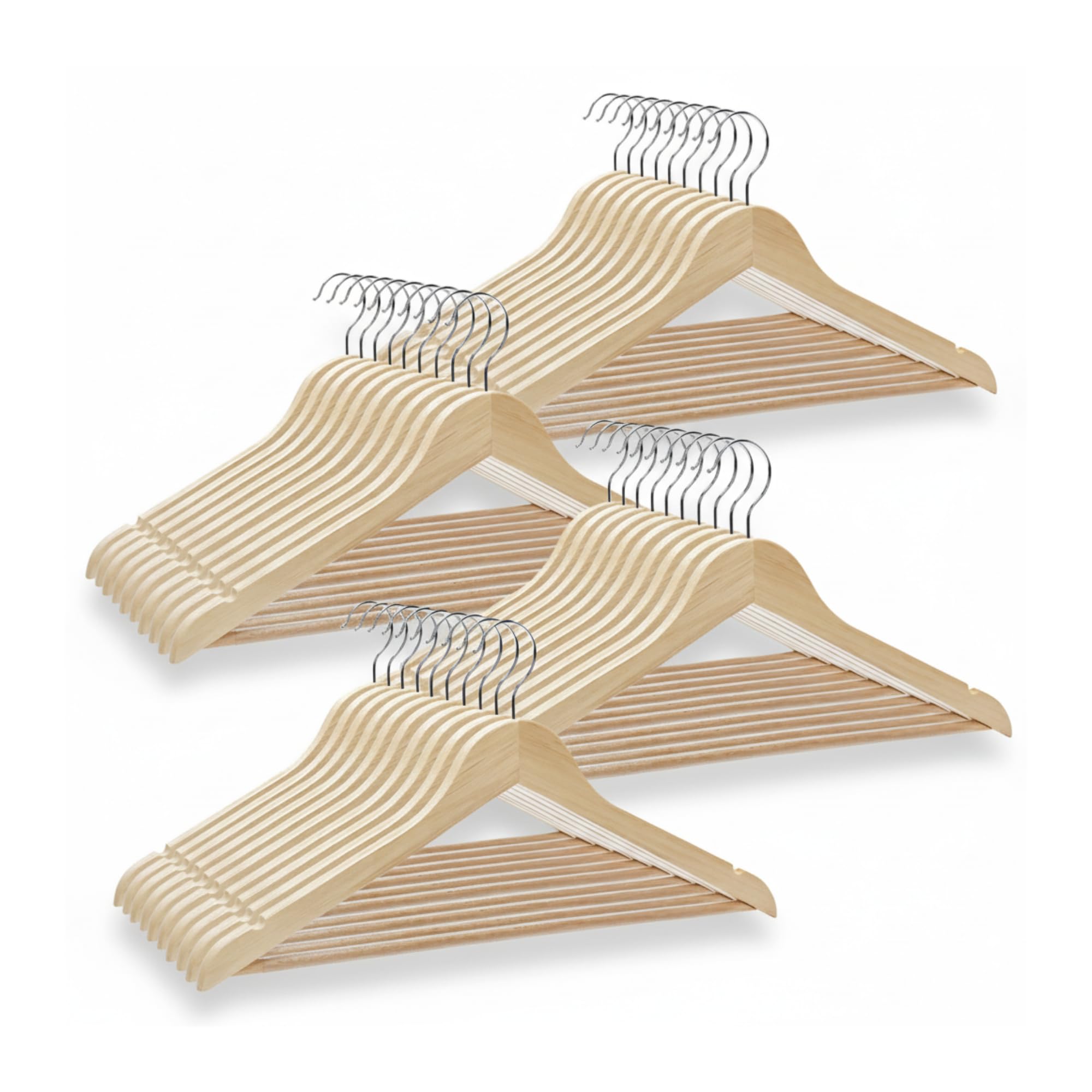 Straame - Strong Brown Premium Wooden Coat Hangers - Made with Natural Wood and Non-Slip Trouser Coat Jacket Hangers Pants Bar - Extra Smooth Finish - Strong Shoulder Notches (Pack of 40)