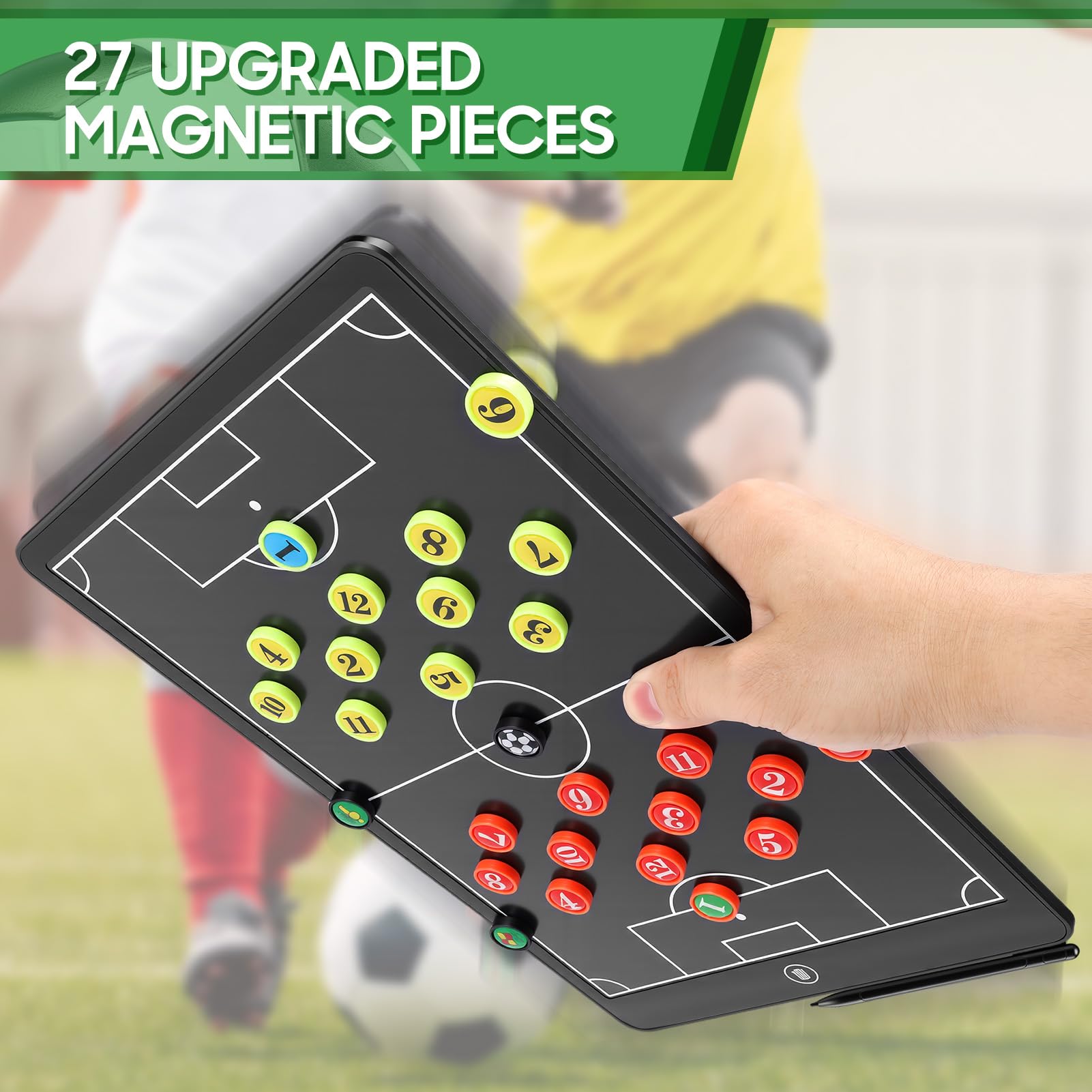 Tablero de tácticas LCD 16 pulgadas fútbol, electrónico mejorado, bloc escritura táctico magnético marco ABS, impermeable resistente caídas con bolígrafo