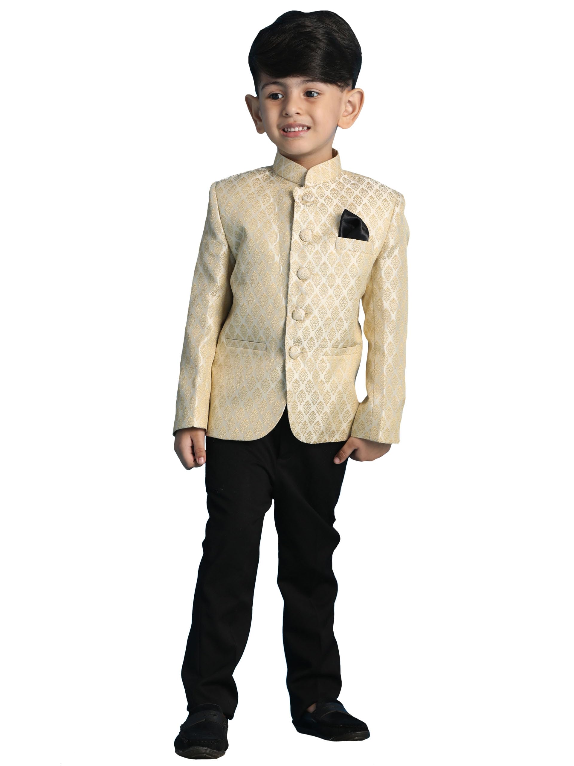 Jbn Creation Vastramay Boys' Cream Jacquard Jodhpuri Bandhgala (B1400)