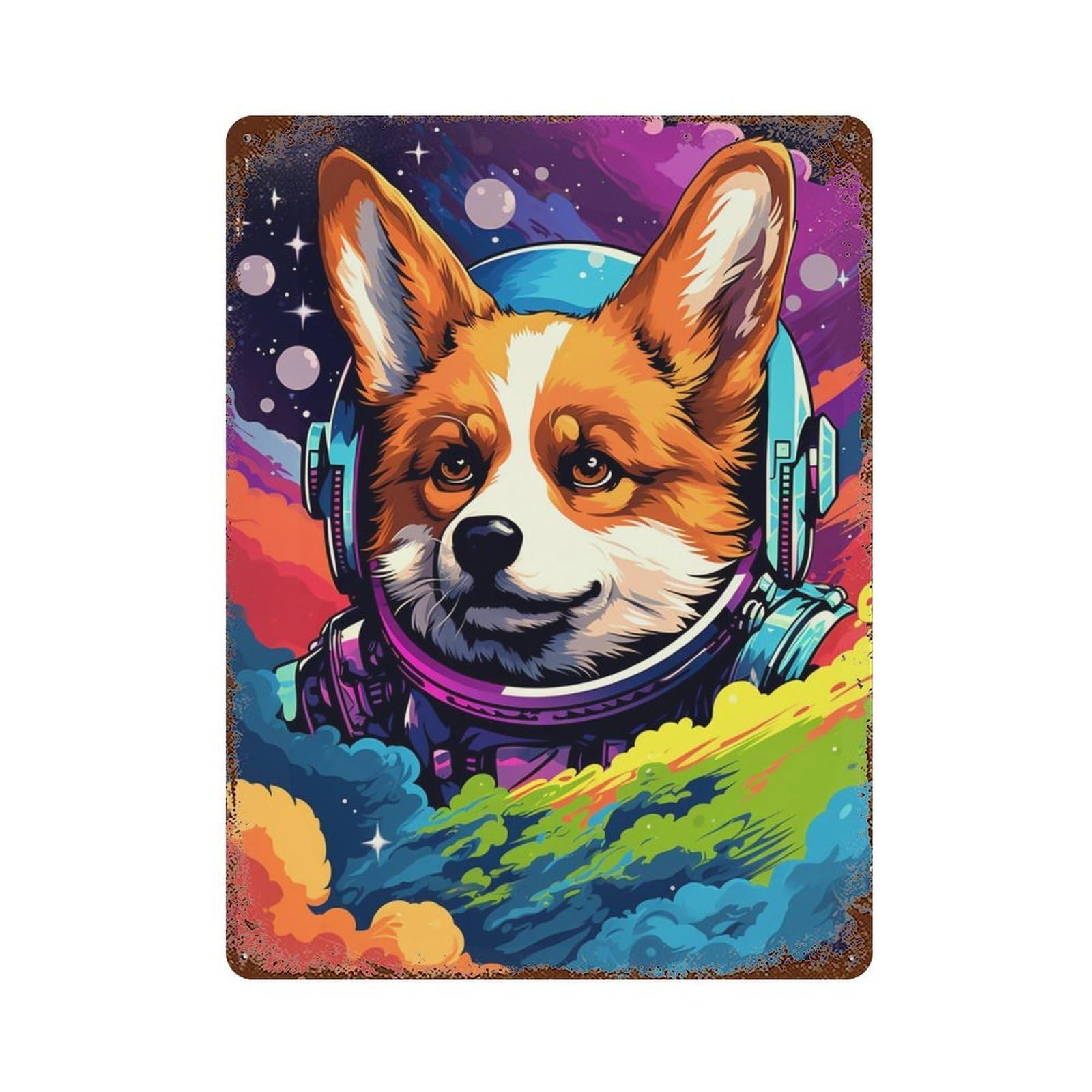 Space Dog Adventure-158 15.7"x11.8" Vintage Rust Metal Sign, Classic Wall Plaque for Office, Studio And Wall Decor