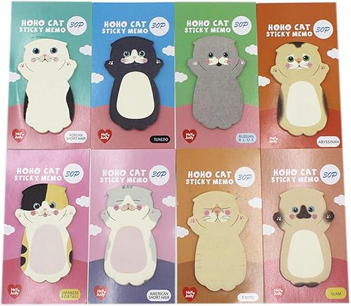 Miniatura 8 de Paquete de 8 blocs de notas adhesivas de animales lindos con dibujos animados de gatos, juegos de bloc de notas autoadhesivas para amantes de los