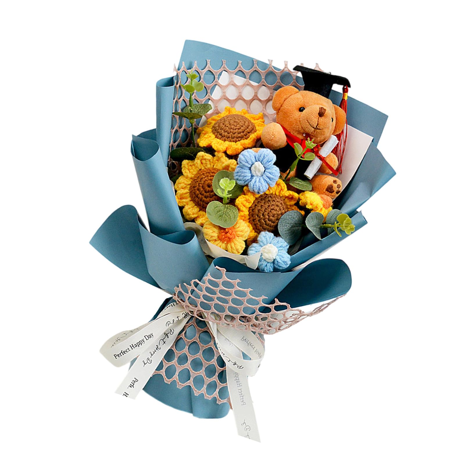 HZBB Delicate Crochet Bouquet with Doll Designs Hand-woven Flower Great for Graduation Party Lovely Graduation
