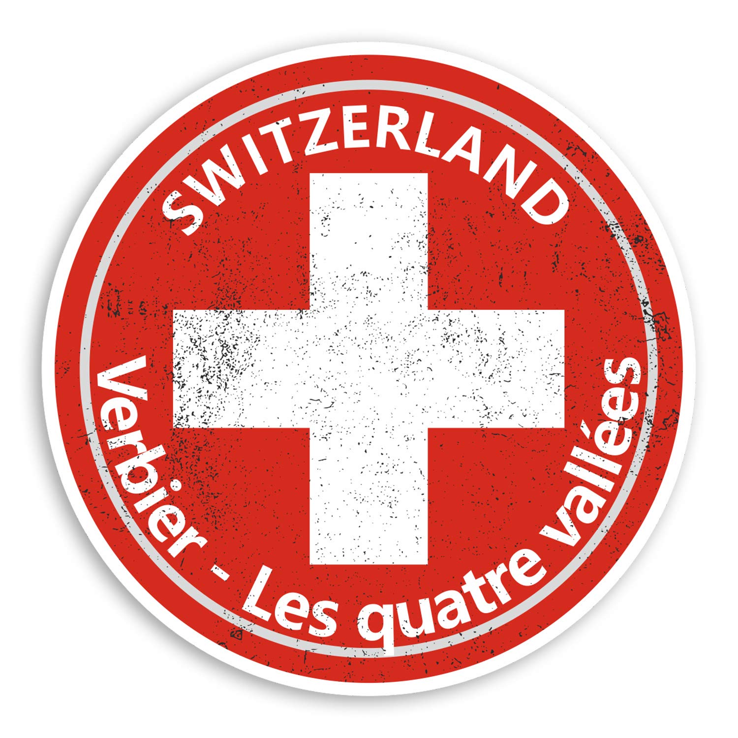 Destination Vinyl Ltd Multi 2 X 10Cm Verbier Switzerland Vinyl Stickers - Swiss Flag Luggage Sticker #30230 (10Cm Wide)