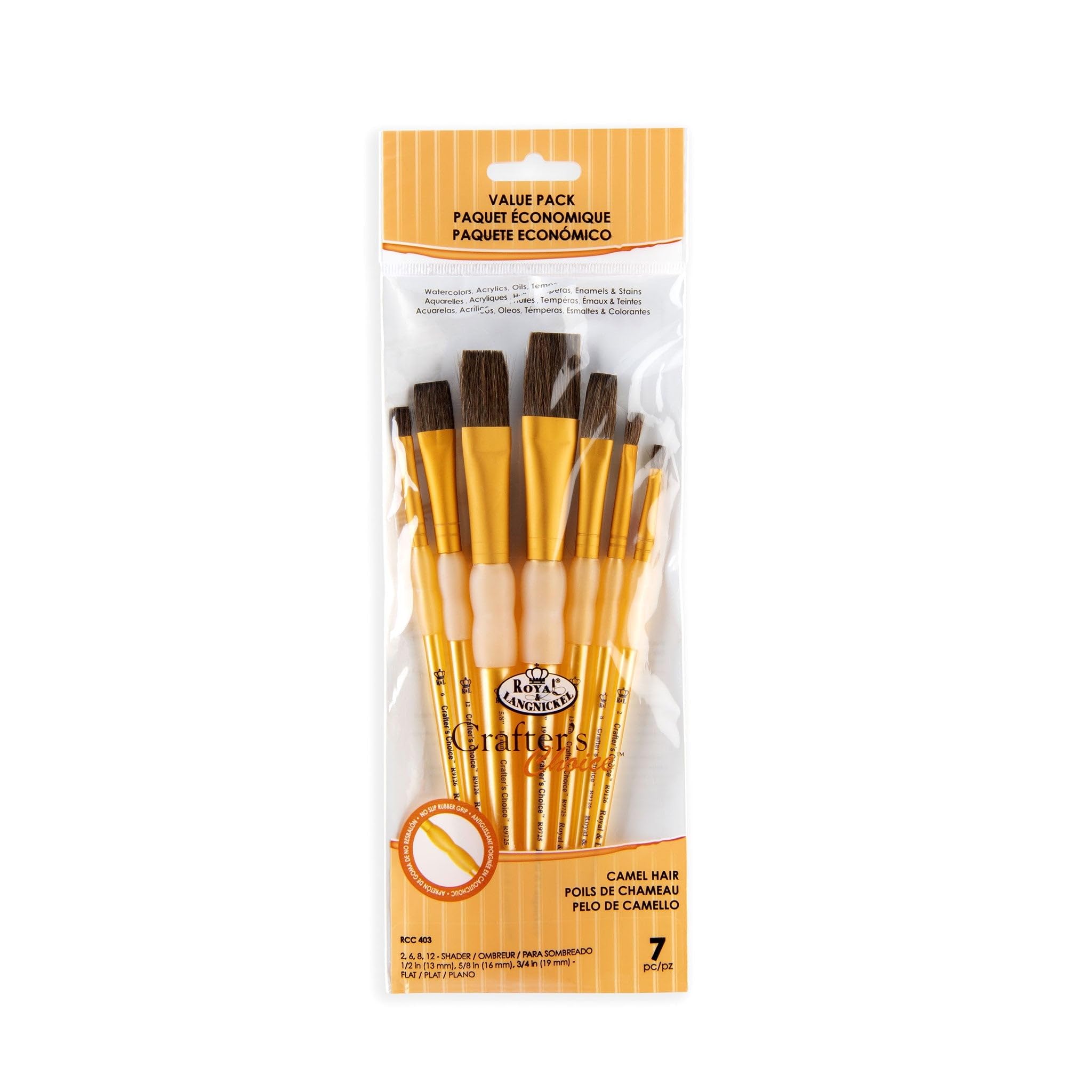 Royal and Langnickel Crafter's Choice Flat Camel Hair Brush Set (Pack of 7)