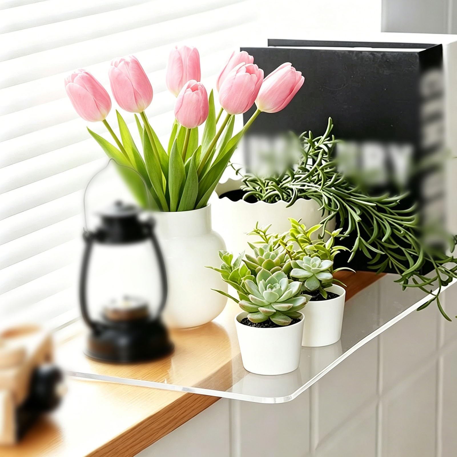Vibeo Clear Acrylic Window Sill Extender for Plants, 12 to 40 in Extra Long Window Extension Shelf, 6 mm Thick Countertop Extend Plate without Drilling(80x30 cm (31x12 in))
