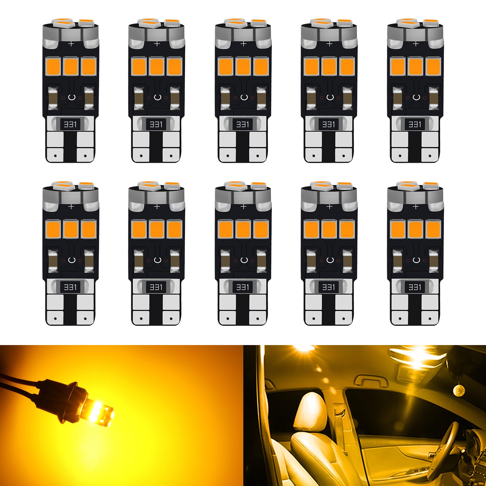 Defvnsy W5W T10 Canbus Lampadina LED Senza Errori, 194 168 Ambra/Giallo Led Sostituzione Interni Auto Per Luce Targa, Luce Cruscotto, Luci Porta, Luci Di Posizione Laterali
