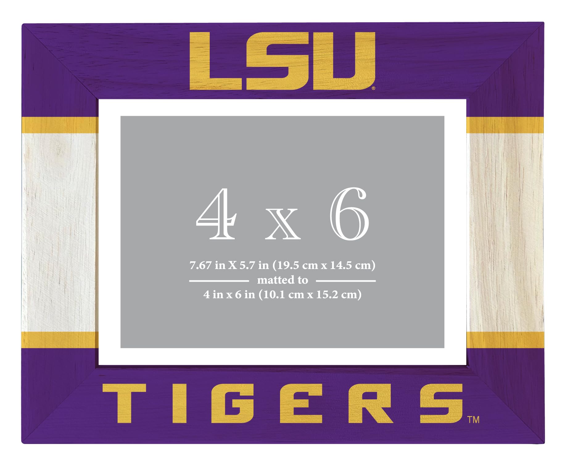 R and R Imports LSU Tigers Wooden Photo Frame Printed Design Matted to 4 x 6 Inch Officially Licensed Collegiate Product