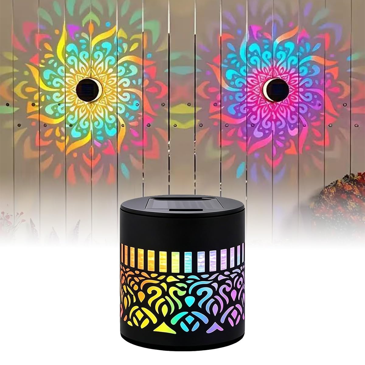 JKJYHF54 Decorative Solar Mandala Lights, Seven-Color Changeable Waterproof Mandela Solar Fence Lights, Mandala Lights Outdoor for Garden Post Patio Backyard Yard Decor(1 PCS)