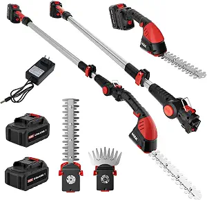 MZK 20V 2-in-1 Pole Hedge Trimmer & Grass Shear, 13ft Reach, 2x4Ah Batteries