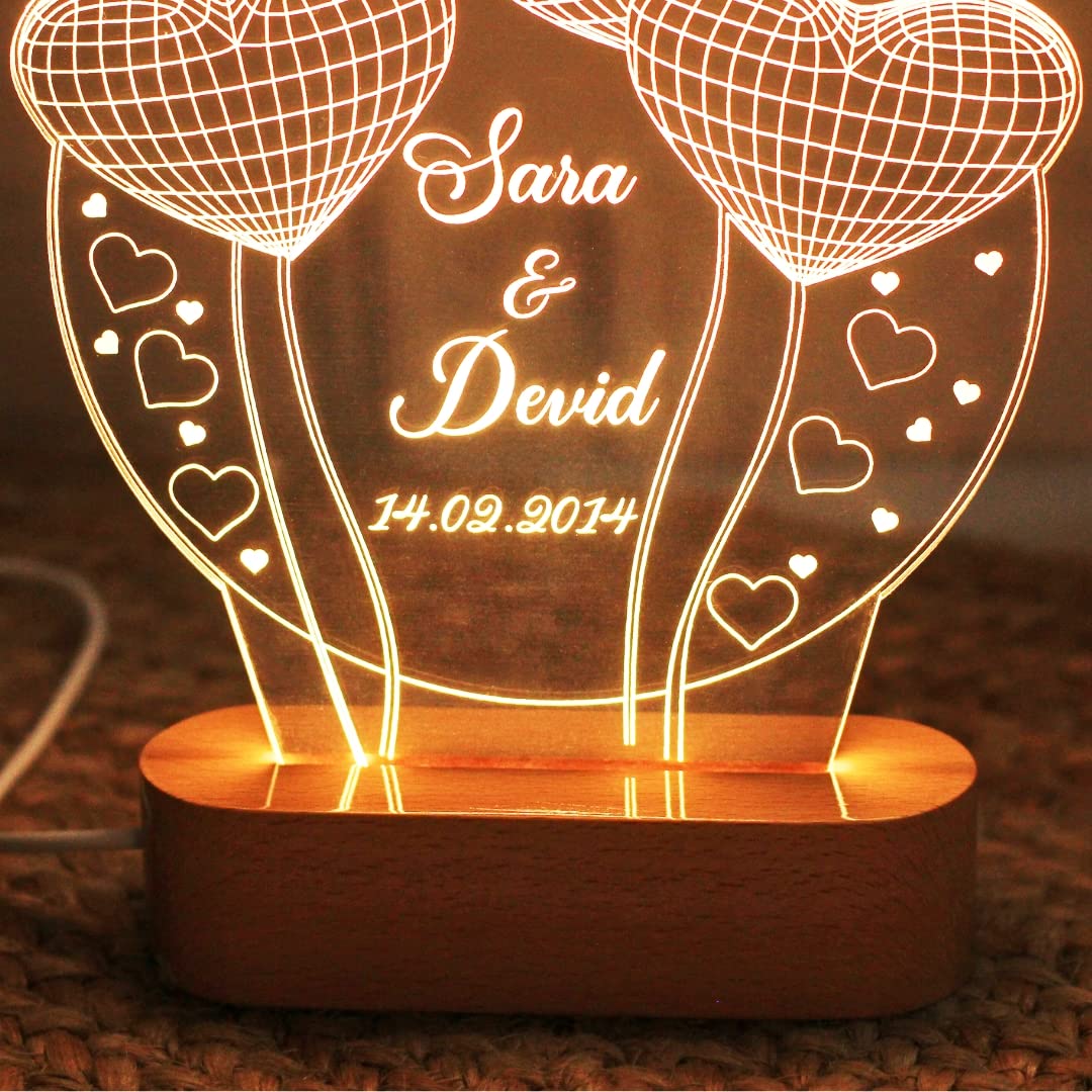 Artistic Gifts Handcrafted 3D Illusion Personalized LED Lamp for Couples Marriage Anniversary| Customized Night Lamps Wedding Anniversary Couple Valentine Gifts for Wife, Husband, Parents, Friends. 2
