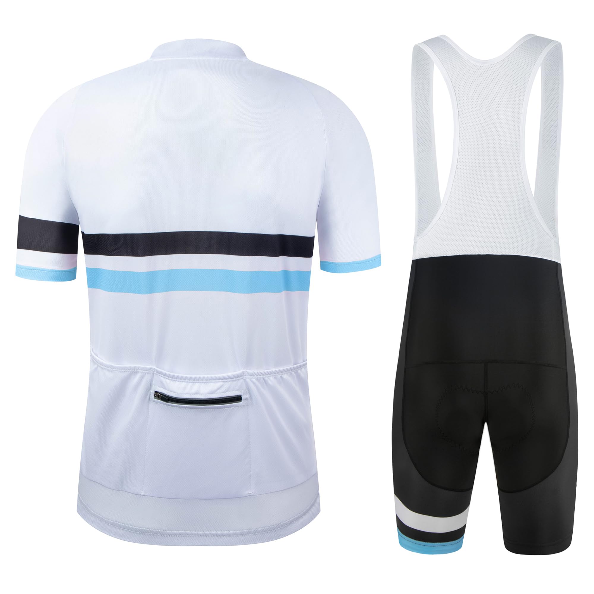 Coconut Ropamo CR Men's Cycling Jersey Set Road Bike Jersey Zipper Pocket Short Sleeves Cycling Kits Bib Shorts 3D Padded (White/Blue, L)