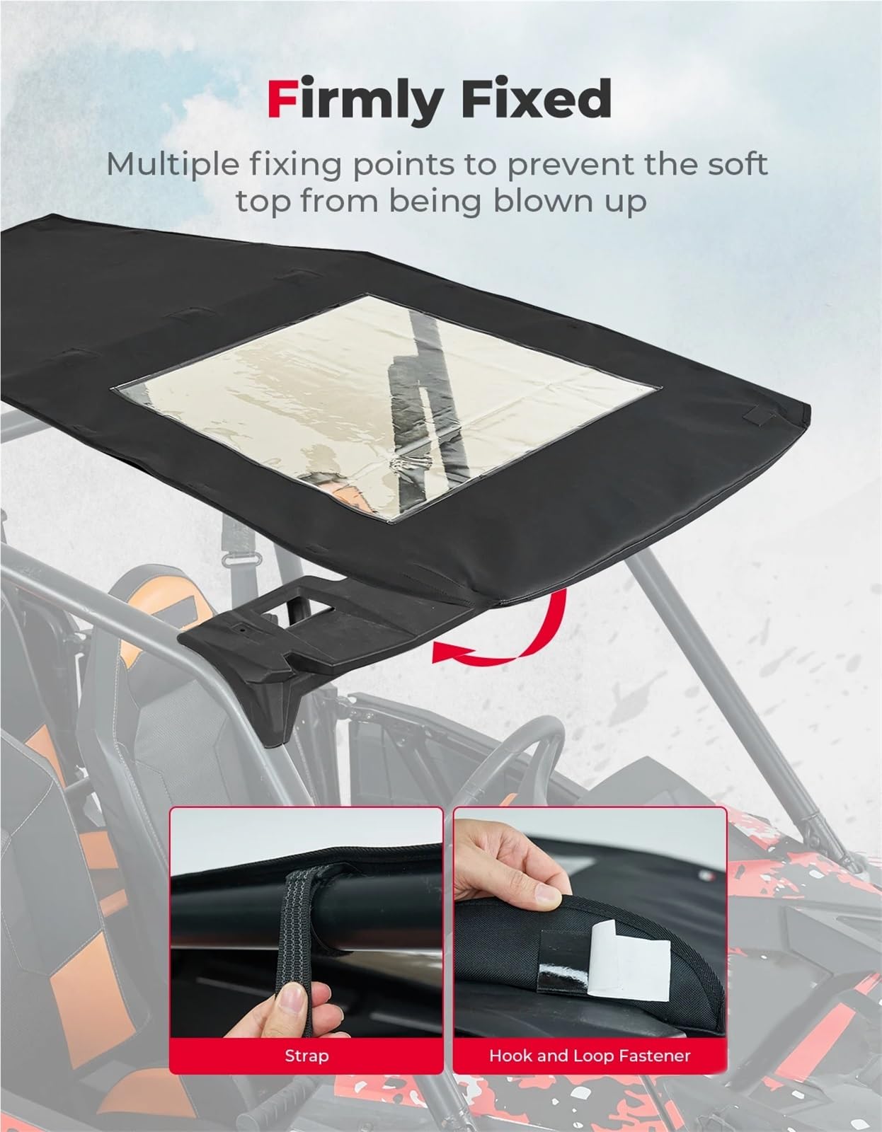 Toit Souple en Toile 1680D avec Pare-Soleil pour Polaris RZR XP 4 1000/4 Turbo / 900 2014-2022 2023 2883074