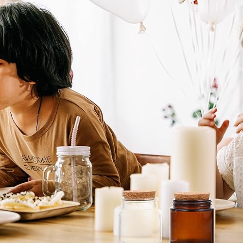 Miniatura 6 de Tarros de vela de vidrio con tapas de corcho, 4 unidades, 3.4 fl oz, envases de velas perfumadas vacíos redondos, velas de té, soporte de