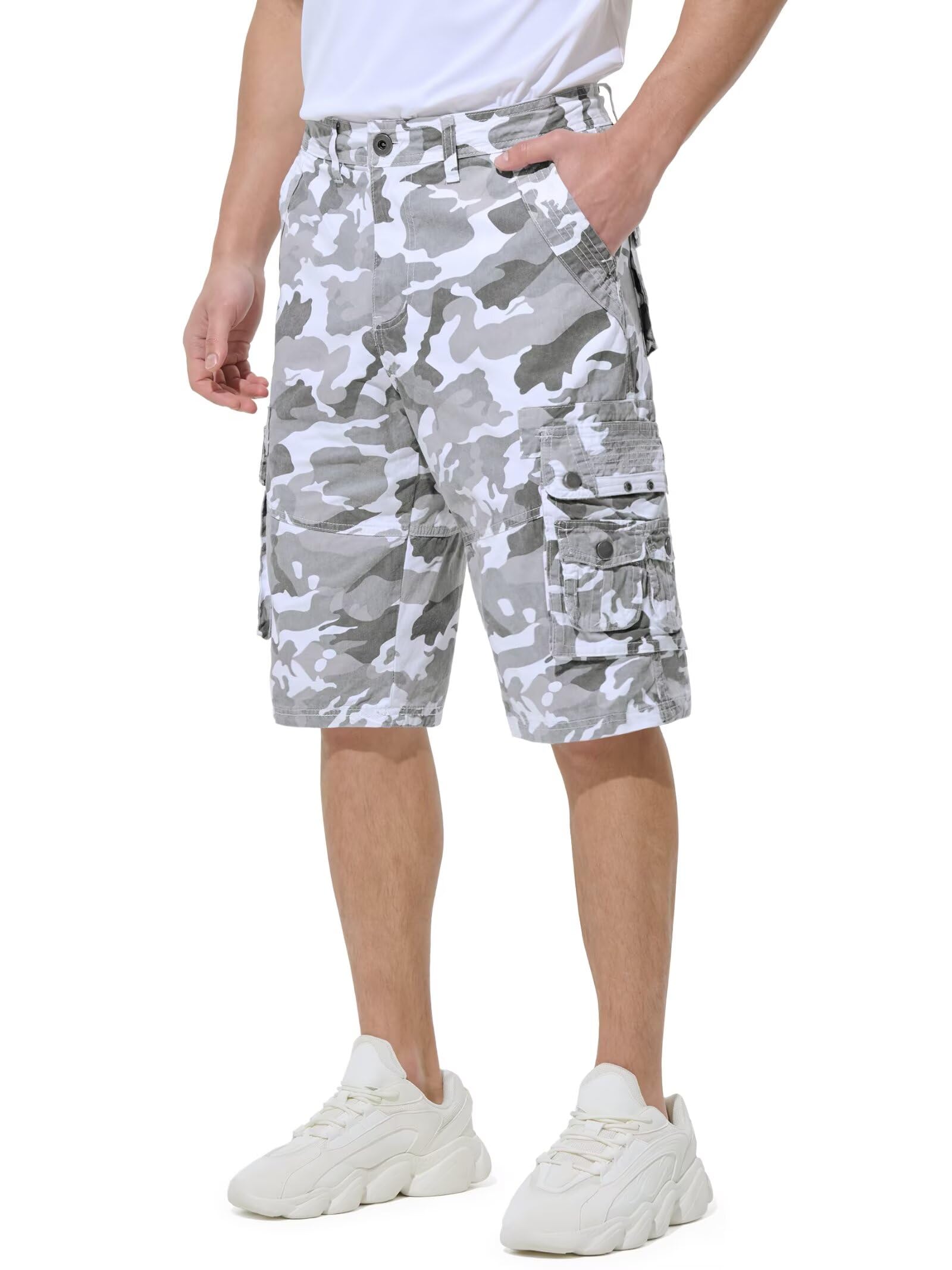 BEST SOUTH Pantalones cortos capri largos de sarga para hombre, por debajo de la rodilla, 13 pulgadas, de algodón, ajuste relajado, casual, con múltiples bolsillos