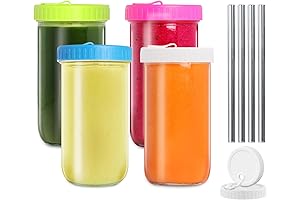 22 oz Glass Mason Jar Cups with Multicolor Lids and Straws: The...