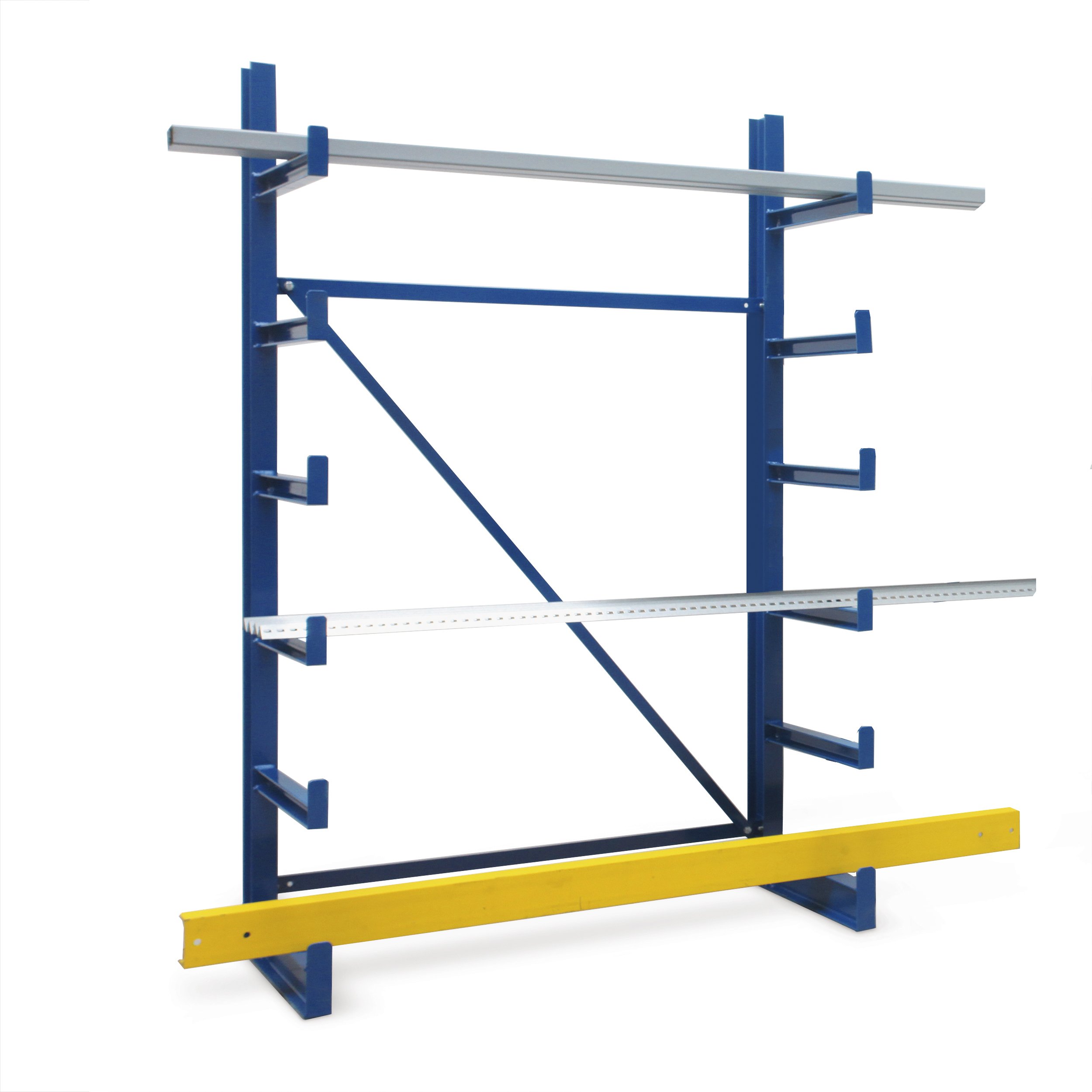 Kragarm-Grundregal, einseitig, BxTxH 1250x620(500) x2000 mm, 2 Ständer, 5 Kragarme, 6 Lagerebenen, Ar