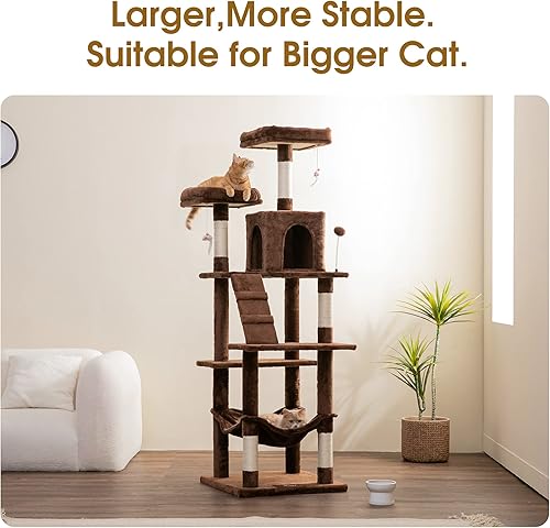 Miniatura 2 de MWPO Árbol grande para gatos de 70.1 pulgadas, torre alta de varios niveles para gatos de interior, condominio de felpa con perchas acolchadas