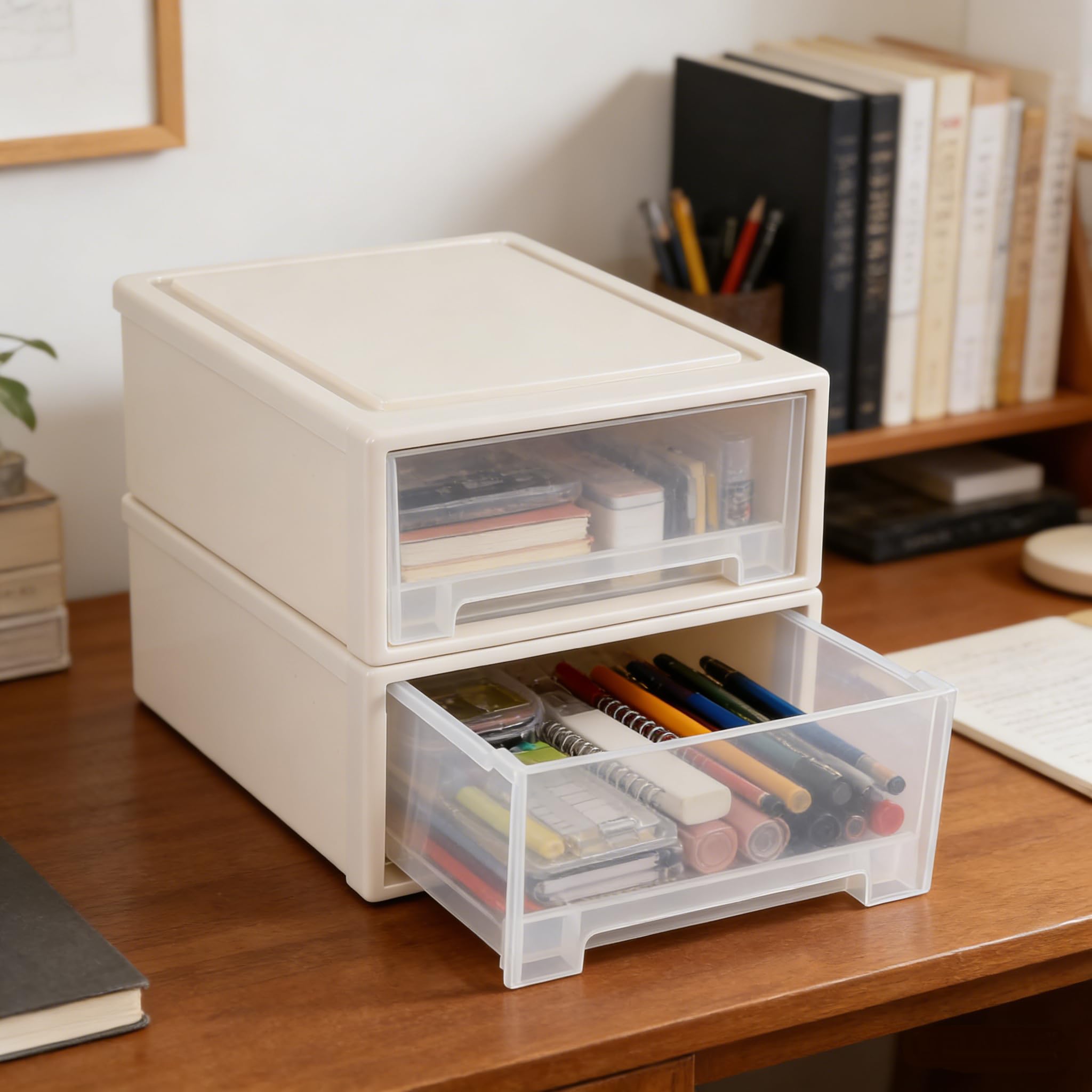 Cajones de almacenamiento de plástico de 18 L con cajones transparentes, cajones que ahorran espacio para organizar manualidades de oficina y hogar