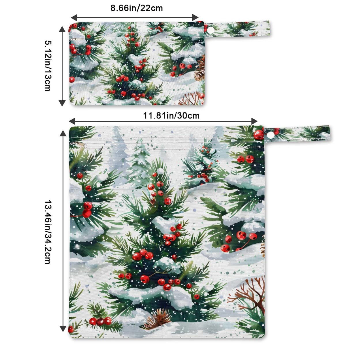 2pcs Cloth Diaper Wet Dry Bag with Two Zipper Pocket Waterproof Storage Bag Travel Laundry Bags, Beach, Pool, Breast Pump Parts, Gym Bag for Swimsuits & Wet Clothes for Baby (Colorful Christmas Tree)