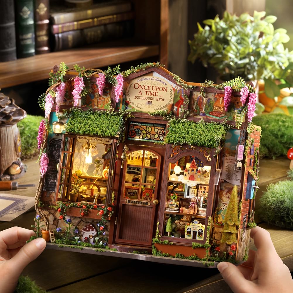 Miniaturowy zestaw do budowania domku dla lalek, mini bajkowy sklep, puzzle w skali 1:24, meble sklepowe, akcesoria i oświetlenie LED, kreatywna przestrzeń, prezent urodzinowy dla chłopców i