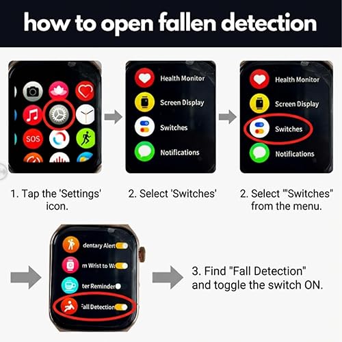 Miniatura 4 de Yihou Reloj inteligente de detección de caídas para adultos mayores, reloj de alerta de caídas con SOS, monitor de frecuencia cardíaca, monitor de