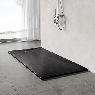 1700 x 700mm Shower Tray, Slip-Resistance Walk in Shower Trays with Shower Waste, Stylish and Durable Base for Shower Enclosure, Black