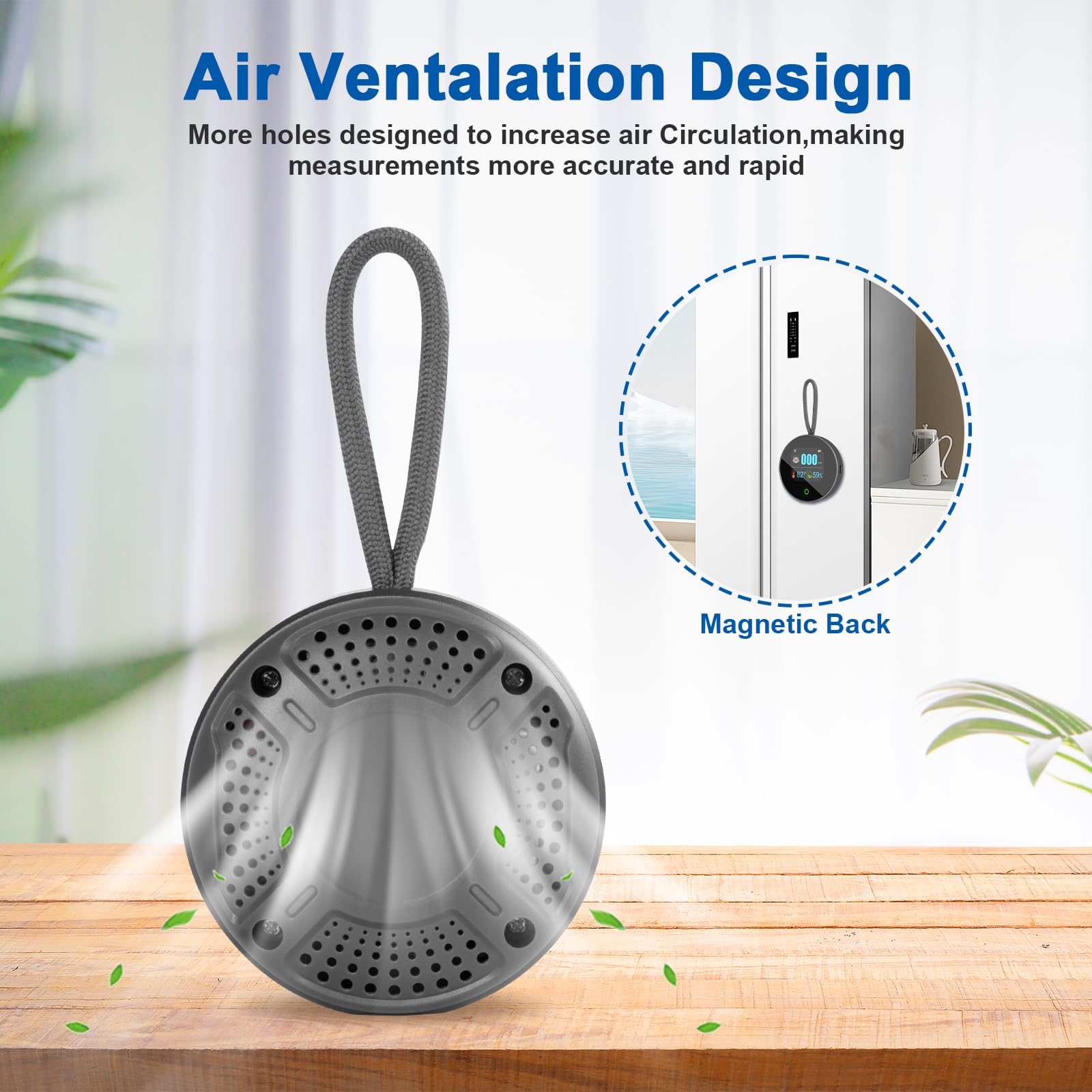 Detector de monóxido de carbono portátil 3 en 1 medidor de CO recargable para temperatura de viaje, humedad y sensor de CO, alarma magnética trasera y suspensión para exteriores, monitor de calidad de