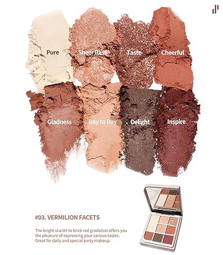 Miniatura 8 de Heart Percent Dote On Mood - Paleta de ojos, naranja y rojo ladrillo, sombra de ojos de maquillaje de ojos de maquillaje (03 facetas bermellón)