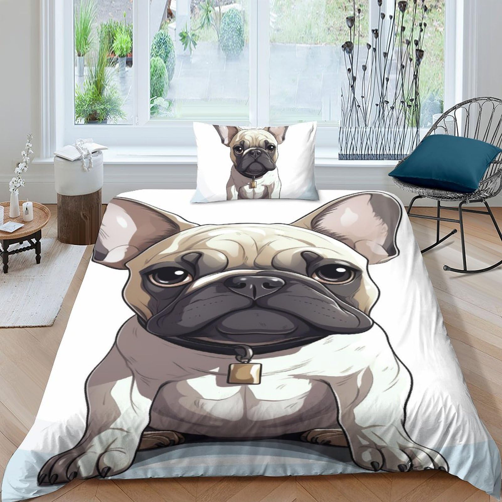 Housses de couettes Bouledogue Français 3 pièces literie microfibre imprimé 3D 135x200cm