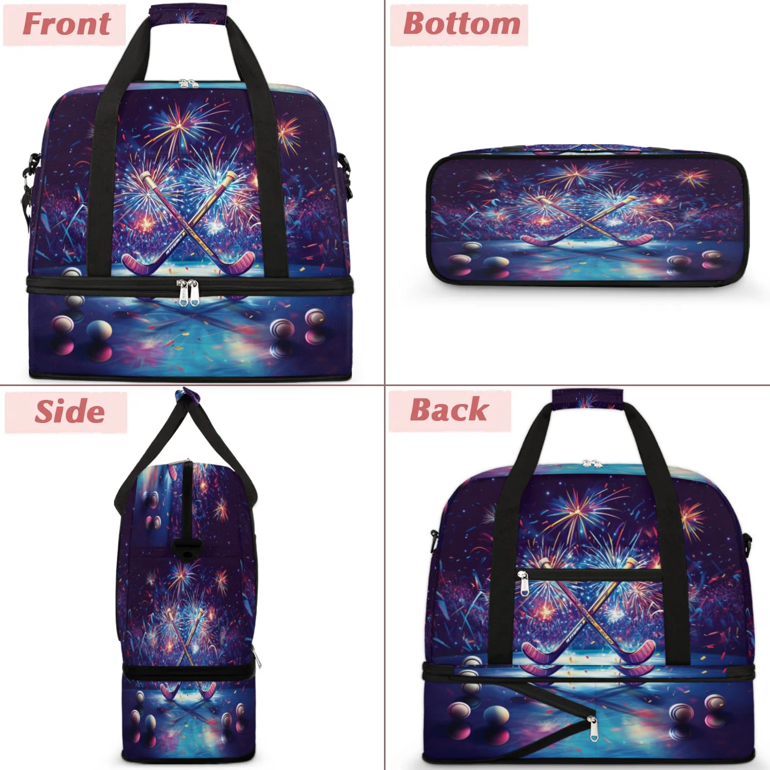 Sac de sport de hockey pour homme et femme, sac de week-end, sac fourre-tout pliable et séparé, 47 l pour sport, gym, yoga, couleur, 47 L, Organiseur de sac