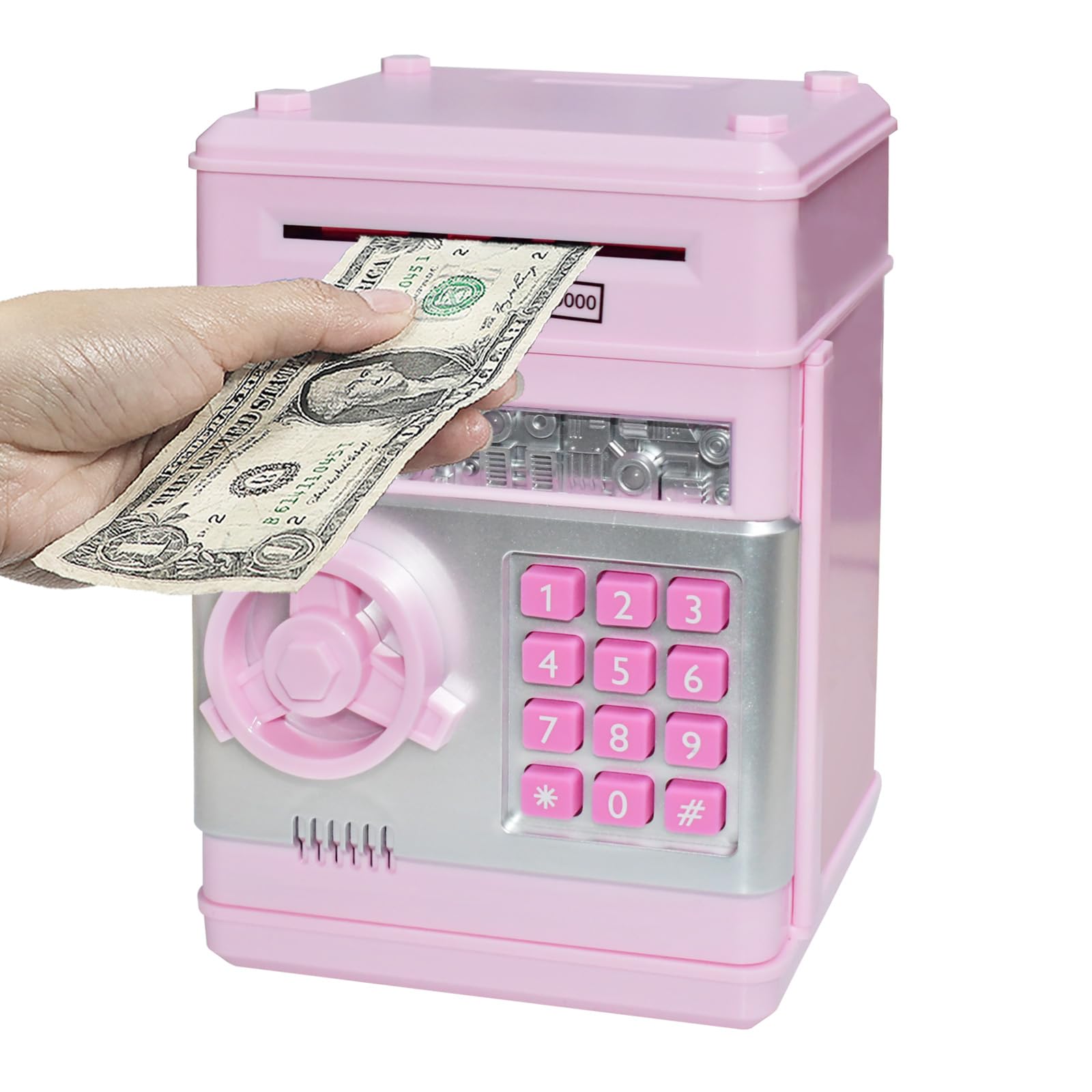 HUSAN Piggy Banks Money Banks for Kids, Electronic Password Code Money Banks ATM Banks Box Coin Bank for Children Boys and Girls (Light Pink)
