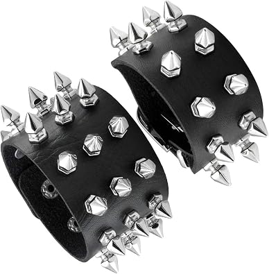 Eigso Black Leather Bracelet Punk Spike Rivet Cuff Bangle Metal Studded Halloween Wristband for Women and Men