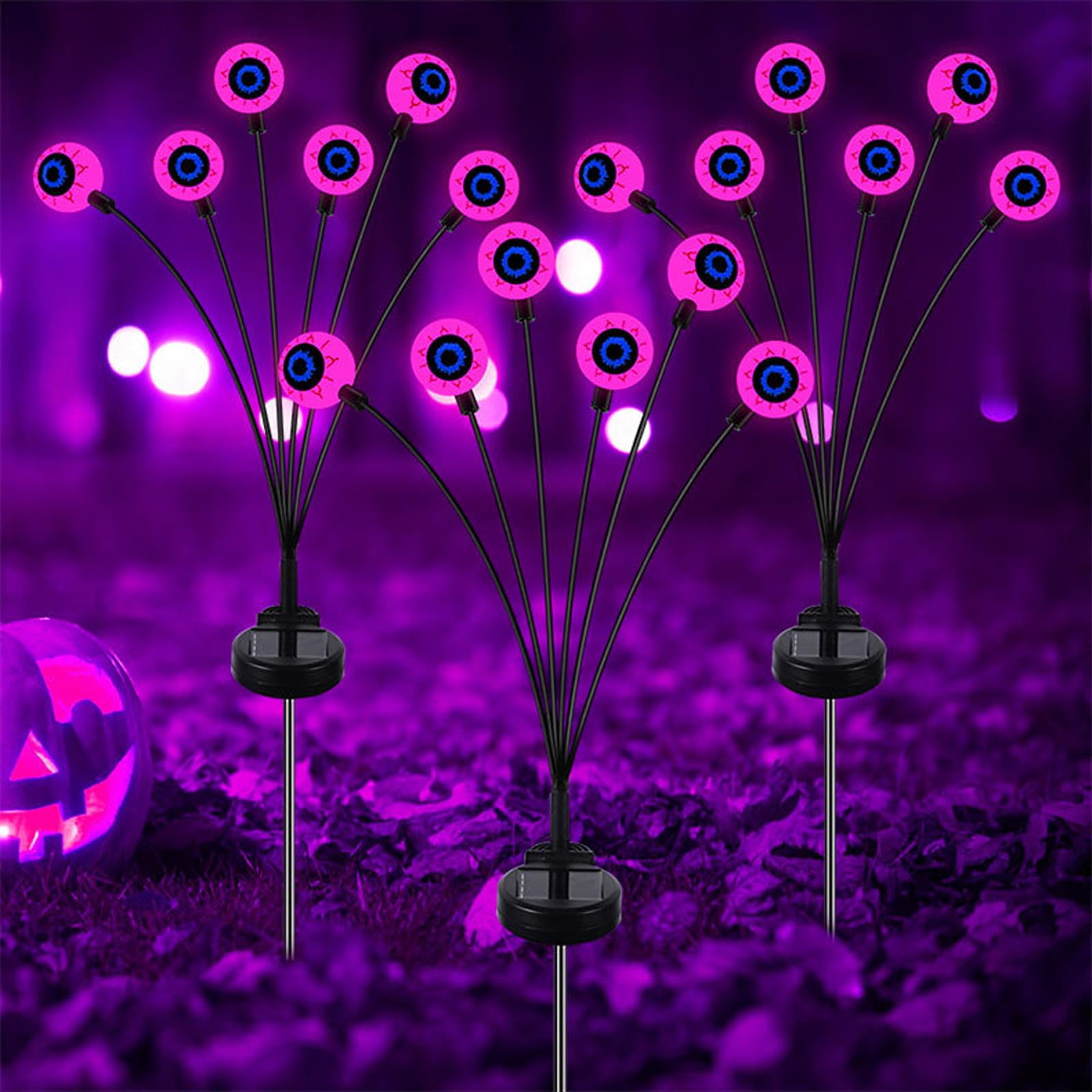 Lxcom Lighting Solar Halloween Path Light Purple Ghost Eye Waterproof Solar Garden Light Decorative Magic Halloween Lights Outdoor Solar Lights for Patio Garden Yard Pathway, 3 Pack(Purple)