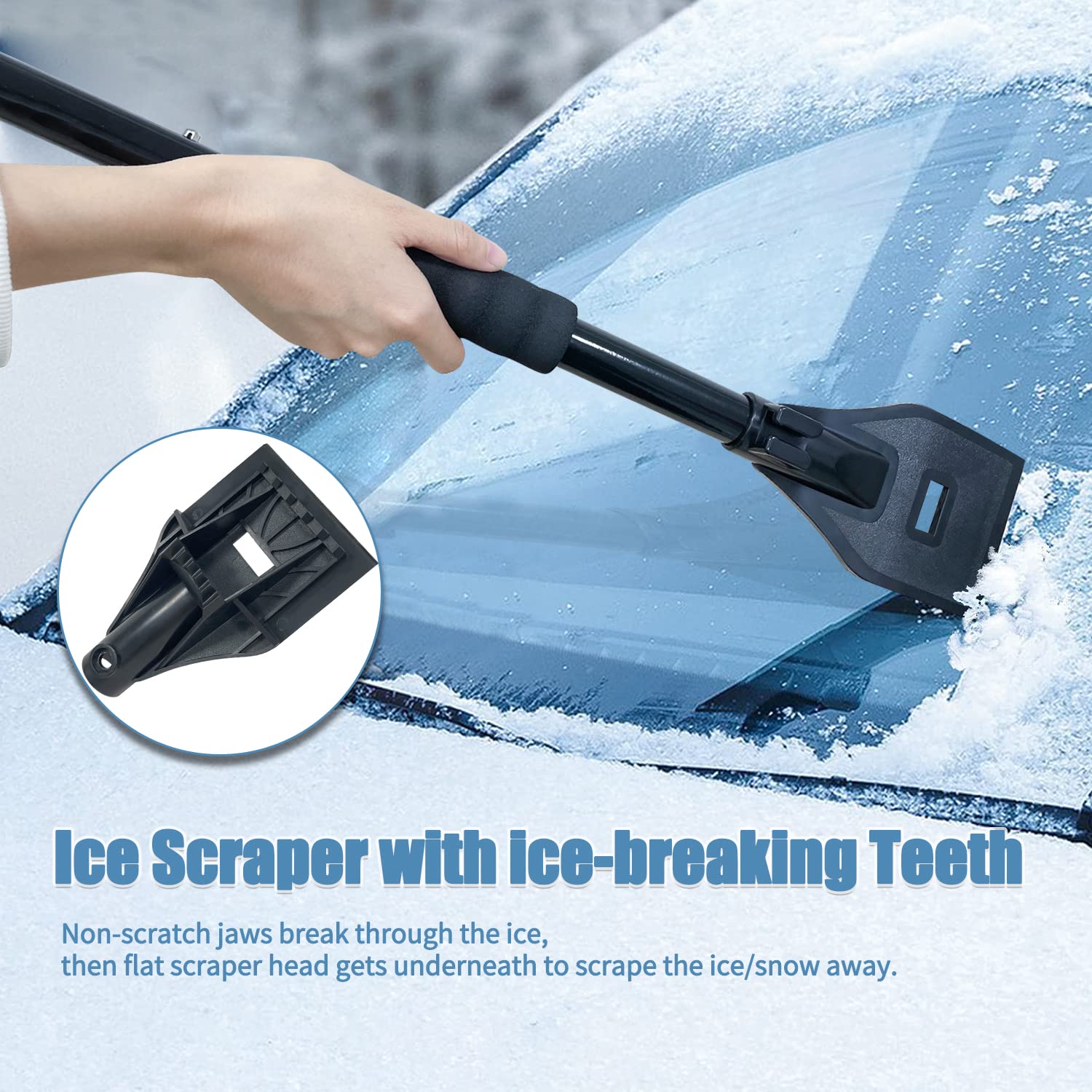 Sutekus Schneebürsten-Set enthält Schneeschaufel, Eiskratzer, Schneebürste und Auto-Windschutzscheiben-Schneeabdeckung für Autos, SUVs, LKWs (schwarz)