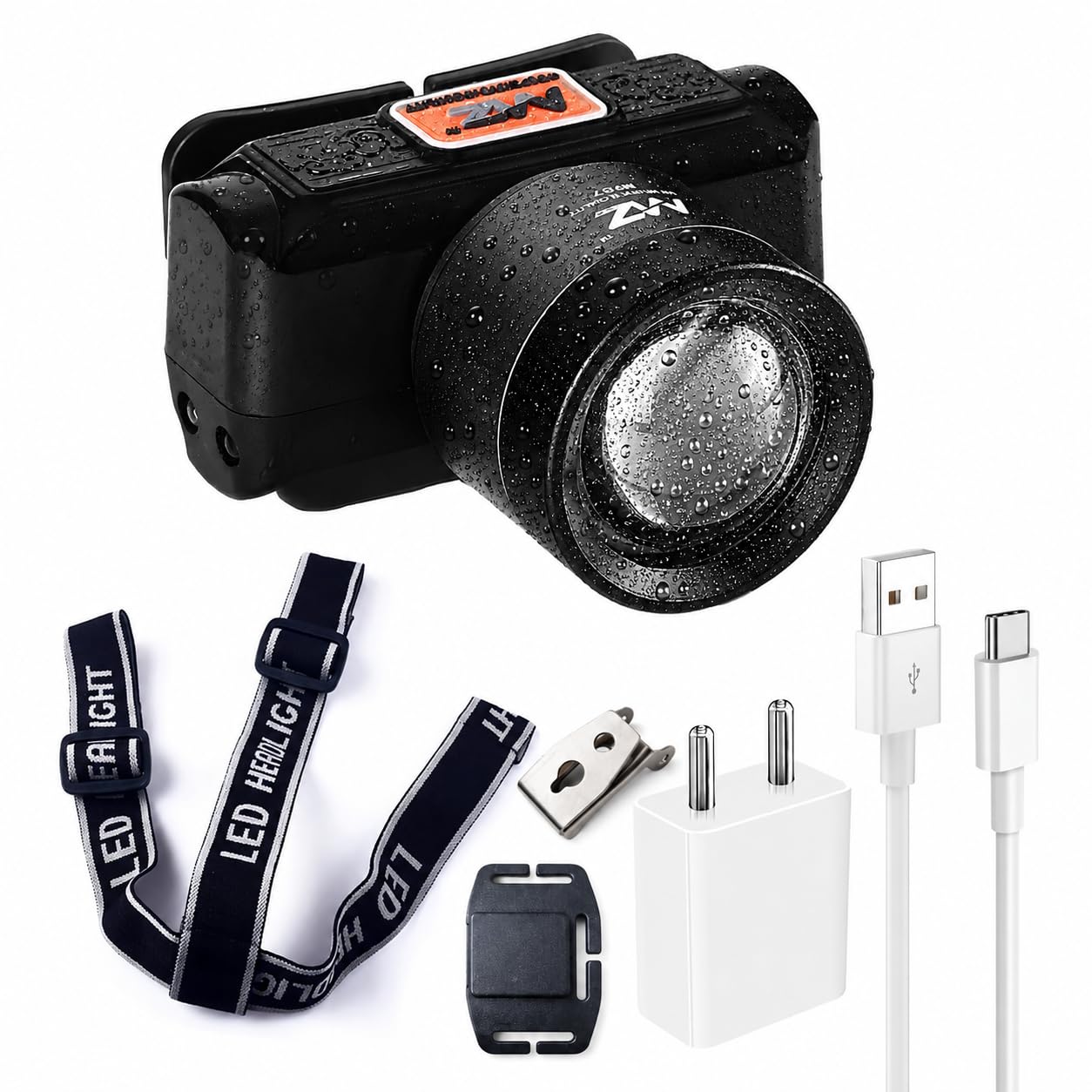 MZ M958 Rechargeable LED Headlamp, Super Bright Zoomable Waterproof Head Torch with Adjustable Strap for Camping, Hiking, Fishing and Outdoor Use-image-1