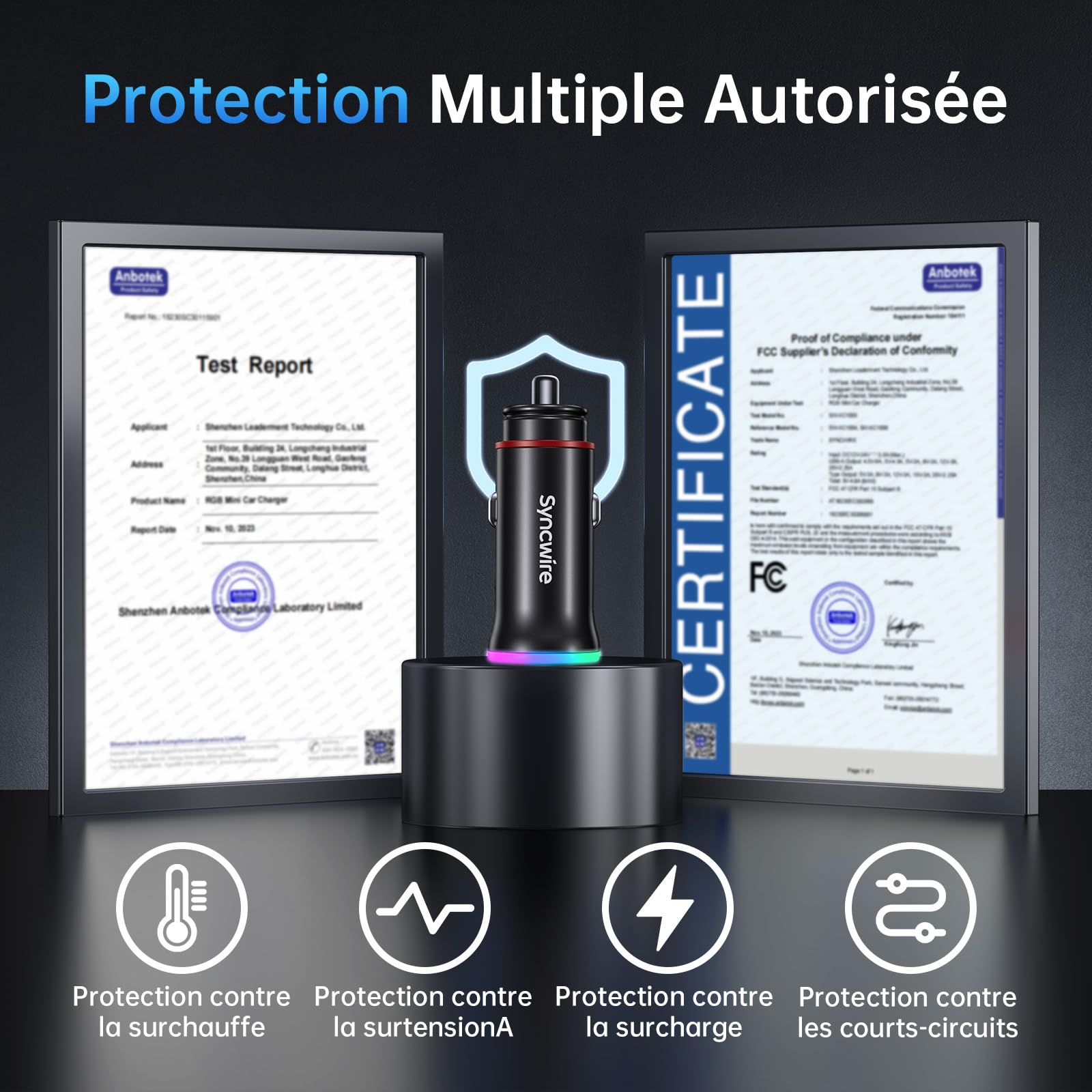 Syncwire Adaptateur de Chargeur de Voiture USB-C 54W 2-Port [PD36W+QC18W] [Interrupteur Lumineux] [Corps en Métal] Chargeur Rapide USB Type-C pour iPhone 17 16 15 14 Pro Max Galaxy S25 et Plus