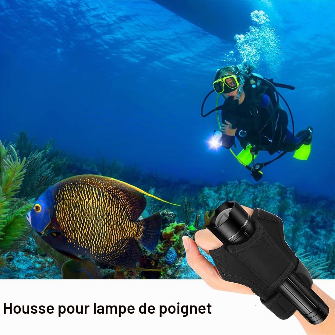 Étui de Lampe de Poche, Sacoche Torche Portable Mains Libres Étui de Lampe de Poche sur Poignet Bras Support de Lampe de Plongée sous-Marine, Réglable Accessoires de Plongée Sous-marine