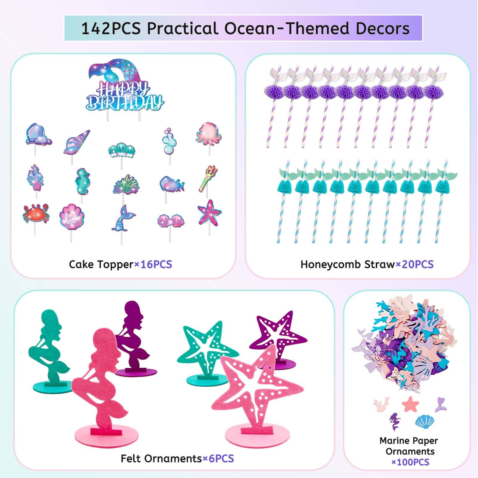 SNAIL GARDEN 143PCS Mermaid Party Table Skirt Decorations Set, 29.5