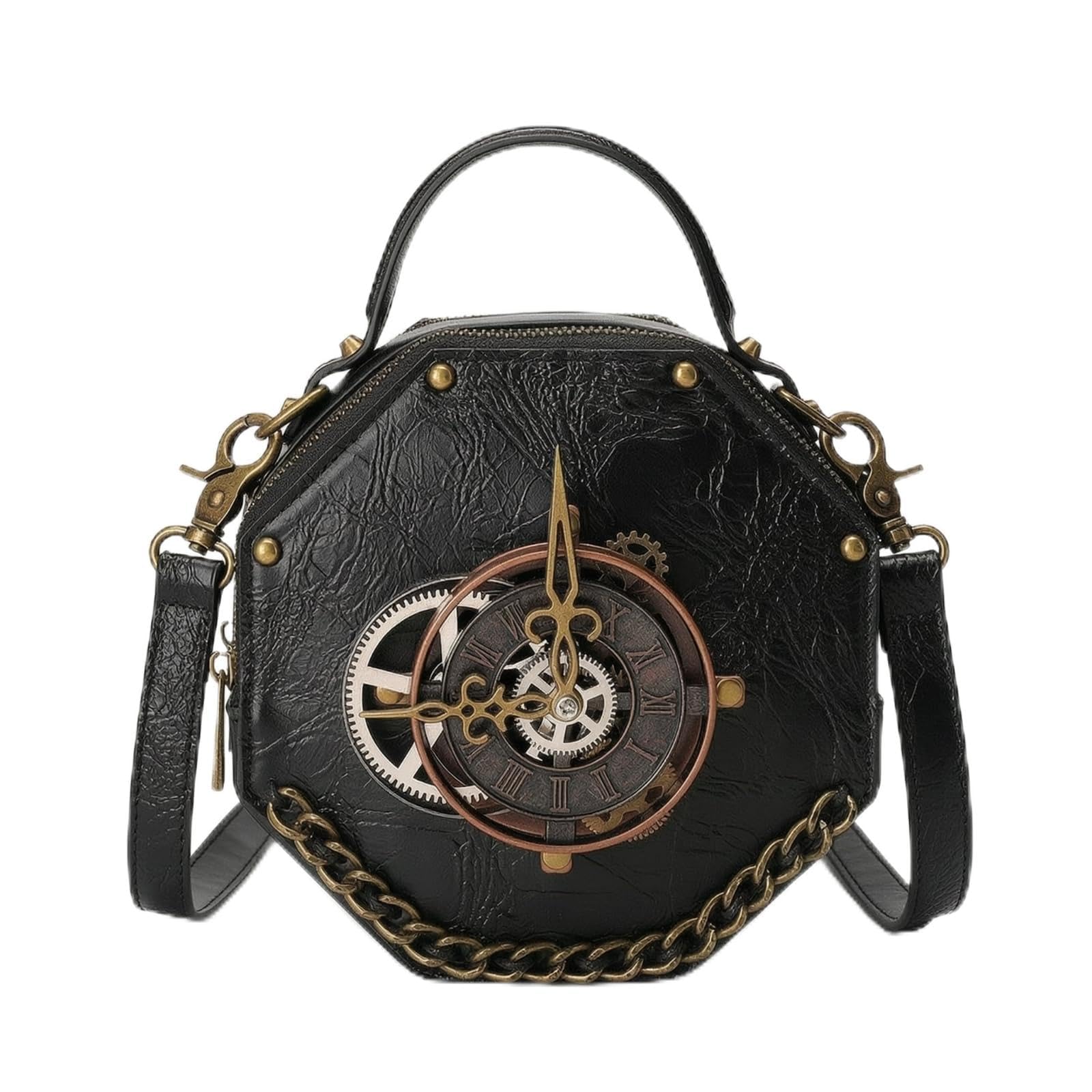 rockible Bolso Bandolera Mujer Octogonal Bolso Hombro Cartera Bolso Mano Piel Sintética con Textura Arrugada y Cadena Decorativa Cierre Seguro con Cremallera