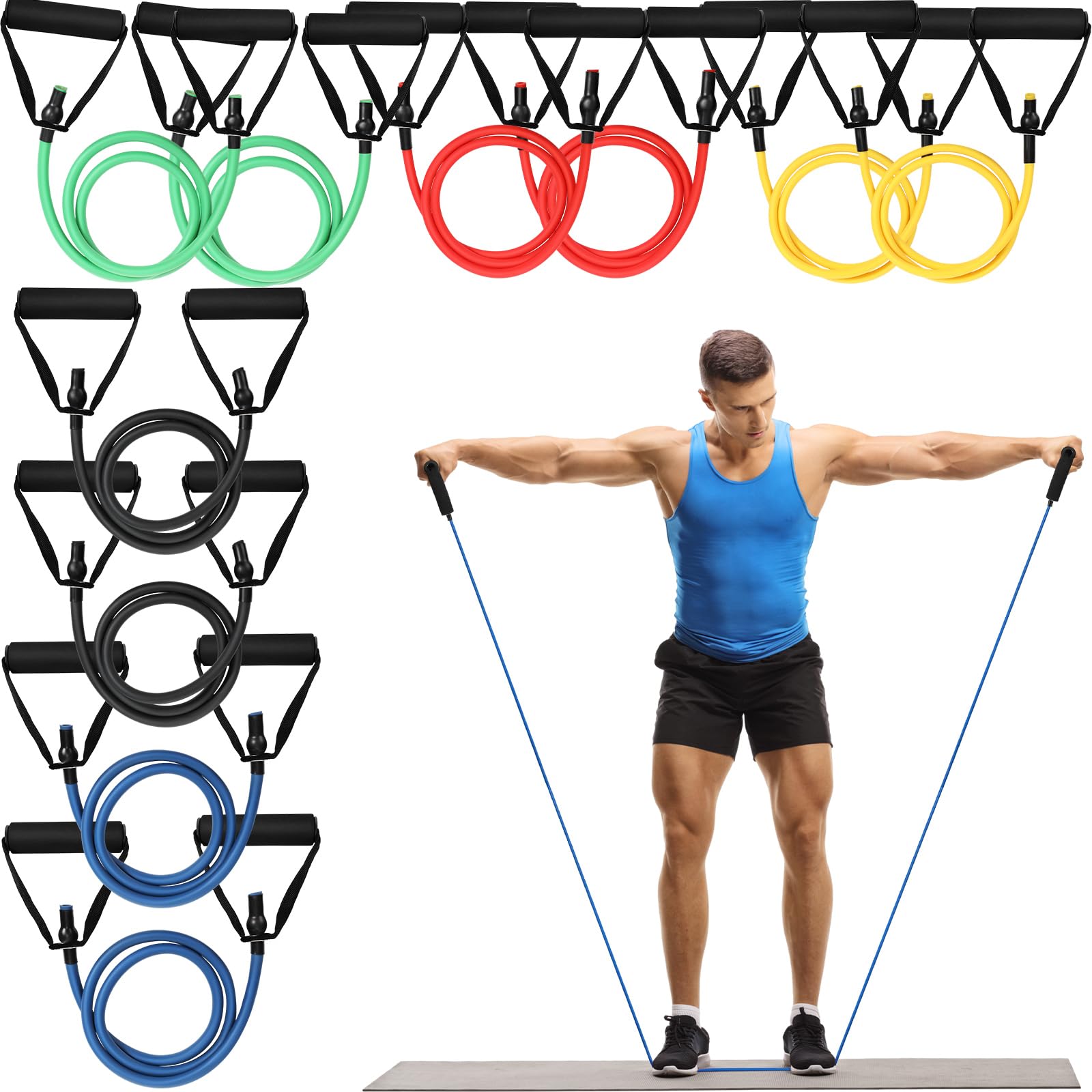 Shappy 10 Pcs Resistance Bands with Handles Exercise Stretch Bands for Exercise Woman Man Training Physical Therapy Workouts Fitness
