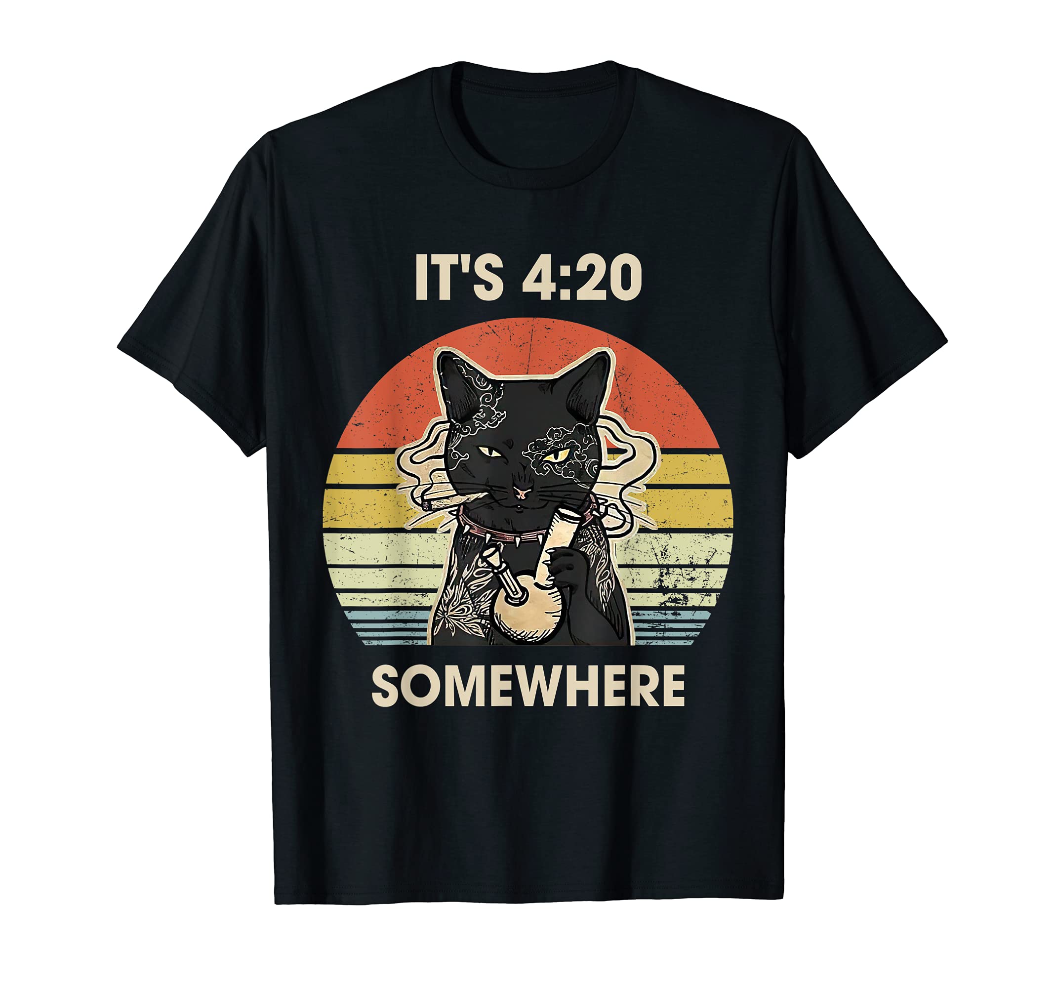 Get High With It's 420 Somewhere Weed Cat Smoking High T-ShirtOEKO-TEX STANDARD 100