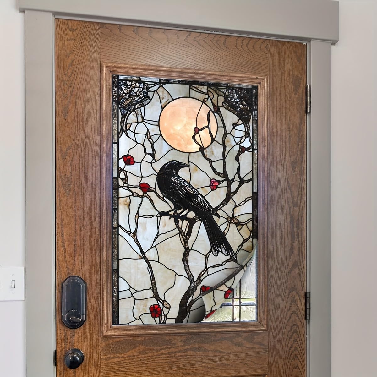 Ccuuhj Black Crow With Branches Twig Window Privacy Film For Glass Windows, Halloween Decorative Stickers For Glass Privacy, Static Cling Rainbow Vinyl 45X100cm (Black)