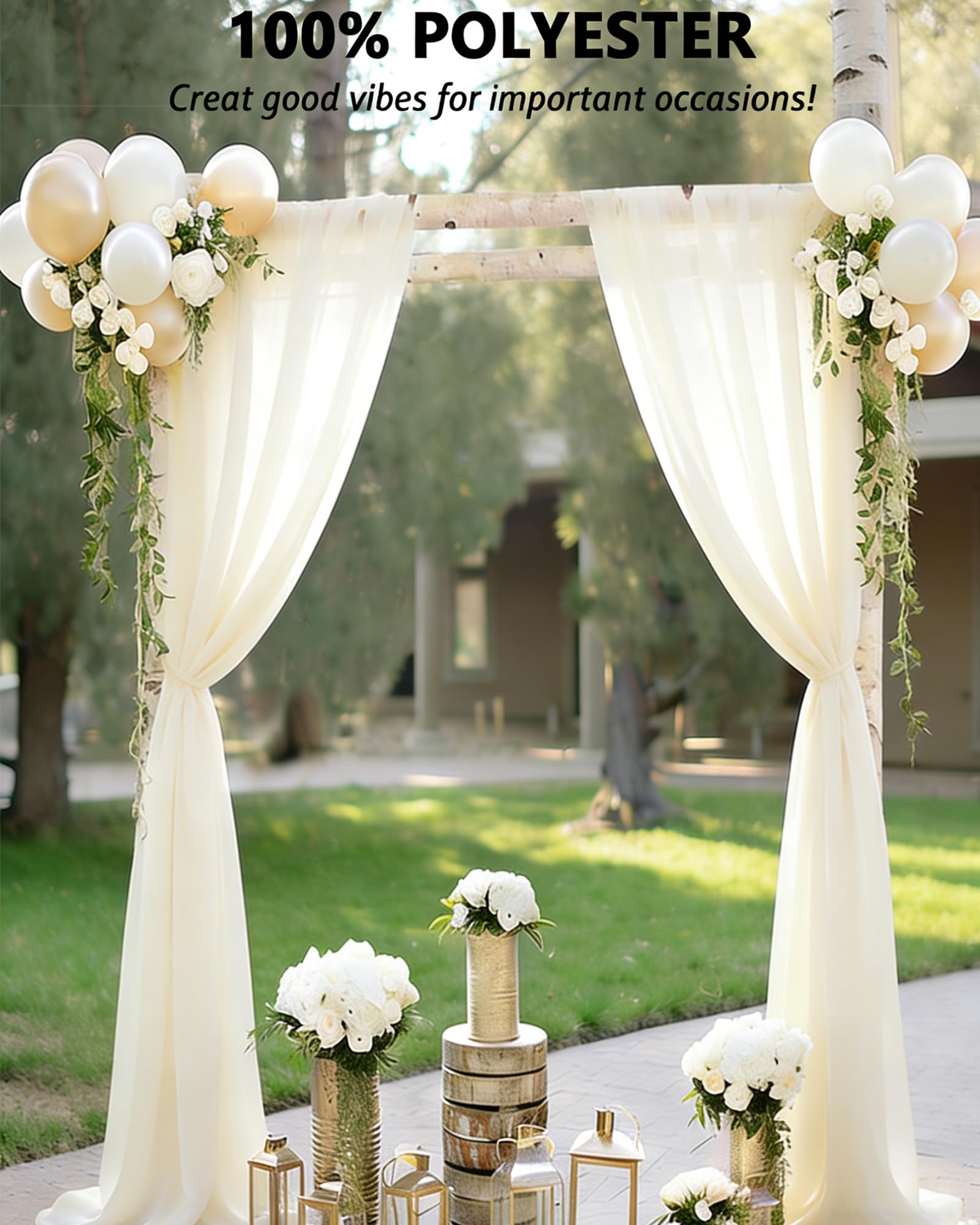 75 x 600cm Voilage Arche mariage, Blanc Ivoire Rideau en Tulle | 4 Pièces Tissu Mousseline de qualité supérieure, rideau de fond infroissable pour arche de mariage, décoration de plafond