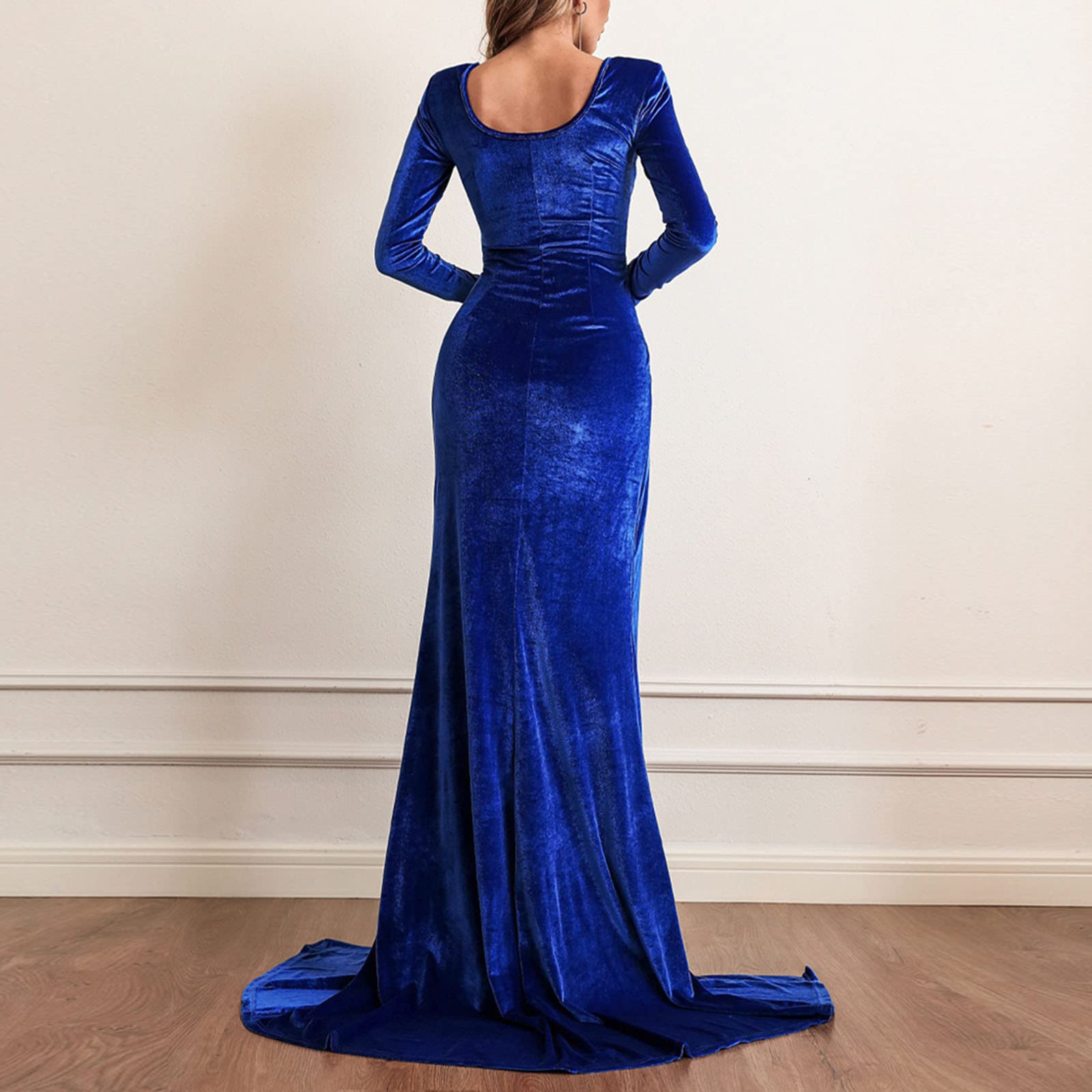 Vestidos de noche para mujer, elegantes para boda, vestido largo de fiesta, vestido de satén, monocolor, bandaau de manga larga, cintura alta, ajustados, con abertura lateral, vestido largo hasta los