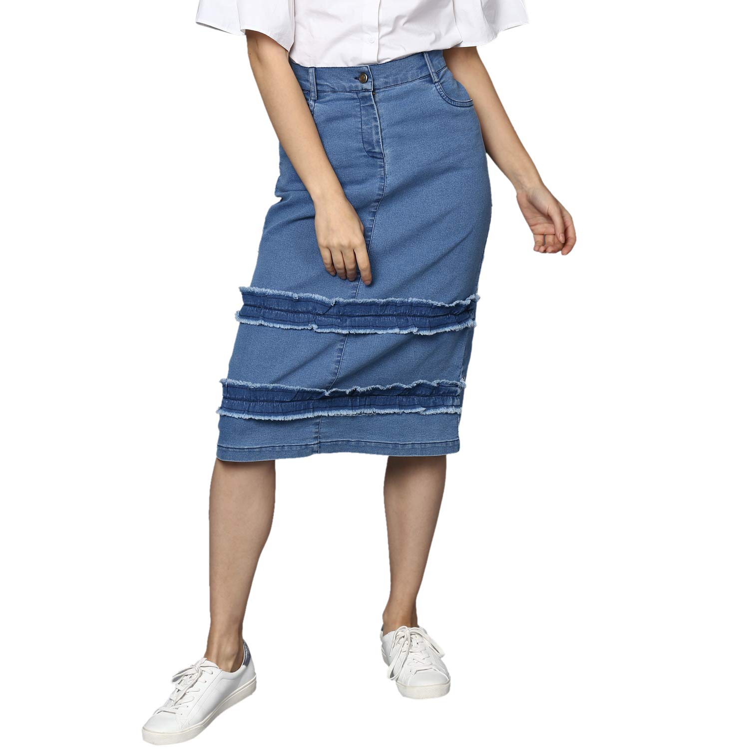 StyleStoneWomen's Denim Distressed Strip Skirt