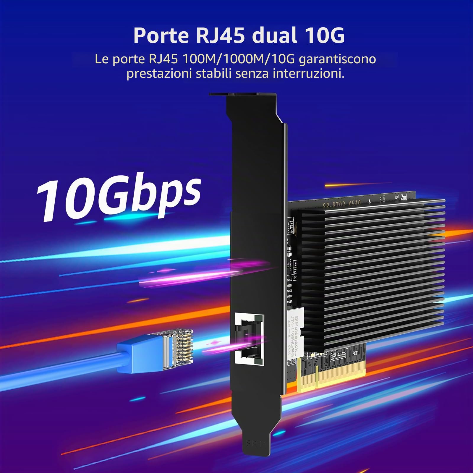 VIMIN Scheda di Rete PCI-E 10G con 10Gbps RJ45 Ports, Controller X540-T1, Scheda Adattatore Ethernet 10Gb Compatibile con PCI Express X8, X16, Supporta Windows/Windows Server/Linux/VMware